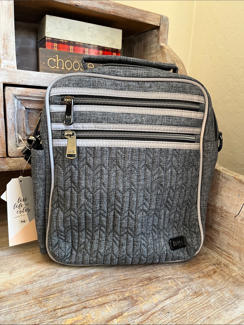 🩶 NWT Lug Boxcar Bag Grey Convertible Water Bottle Storage
